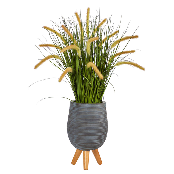 3' Onion Grass Artificial Plant in Gray Planter with Stand