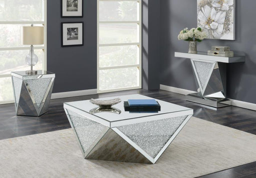 Amore - Square End Table With Triangle Detailing - Silver And Clear Mirror - Simple Home Plus