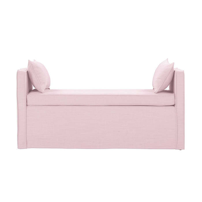 Upholstered Linen Bench - Light Pink / Black