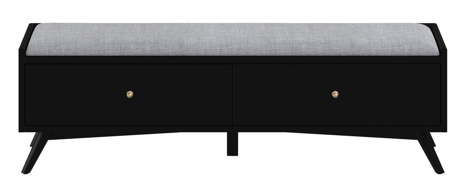 Upholstered Polyester Blend Bench With Drawers - Gray / Black