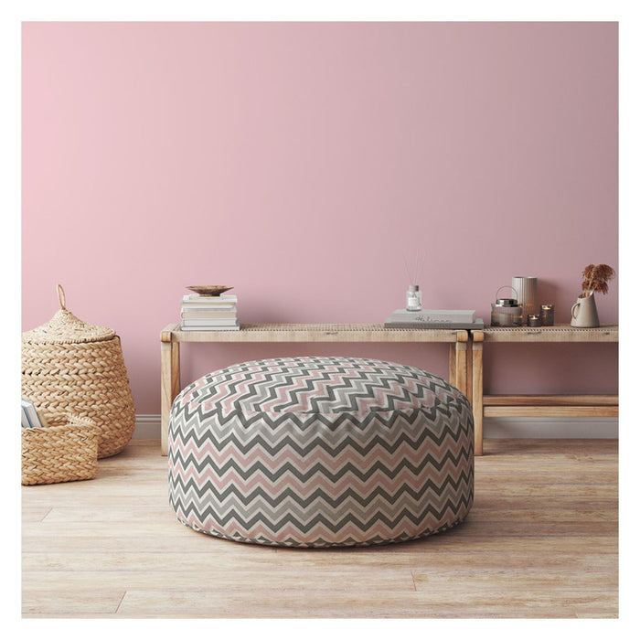 Twill Round Chevron Pouf Ottoman - Gray