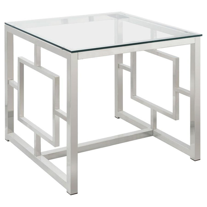 Merced - Square Tempered Glass Top End Table - Nickel - Simple Home Plus