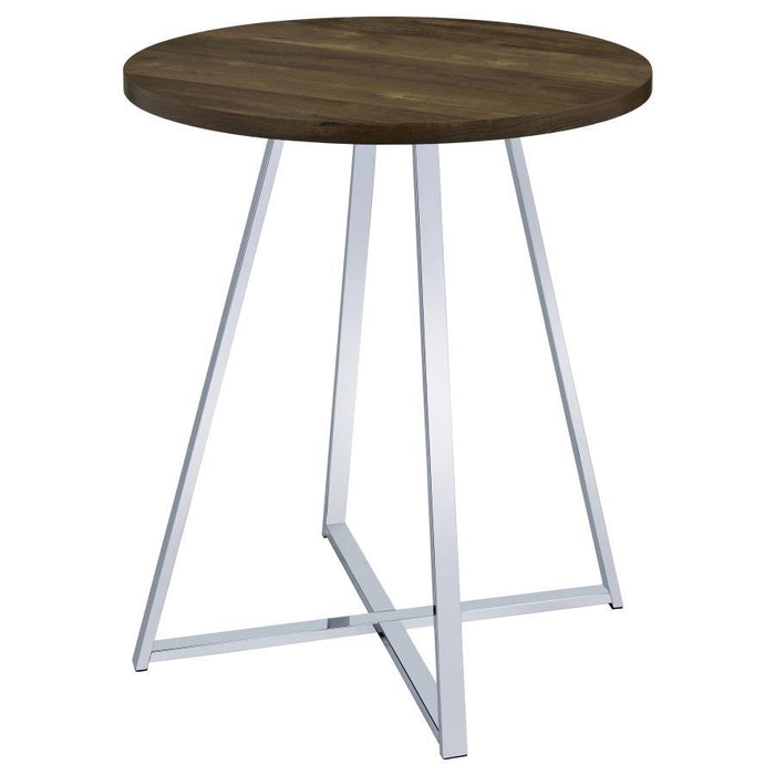 Burkhart - Sled Base Round Bar Table - Brown Oak And Chrome - Simple Home Plus