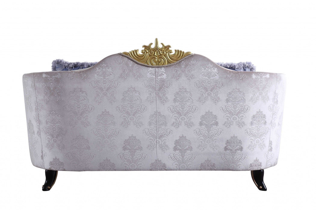 Velvet Damask Chesterfield Loveseat - Cream / Black