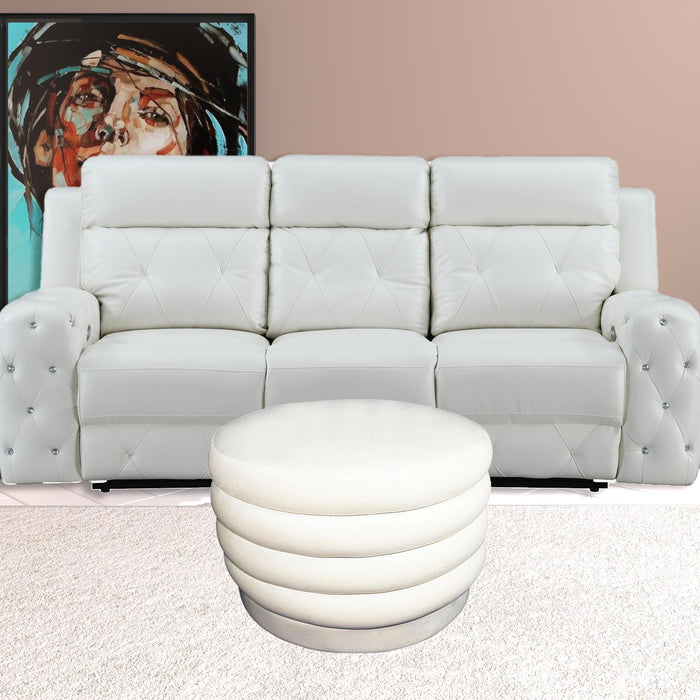 Velvet Tufted Cocktail Ottoman Round - White