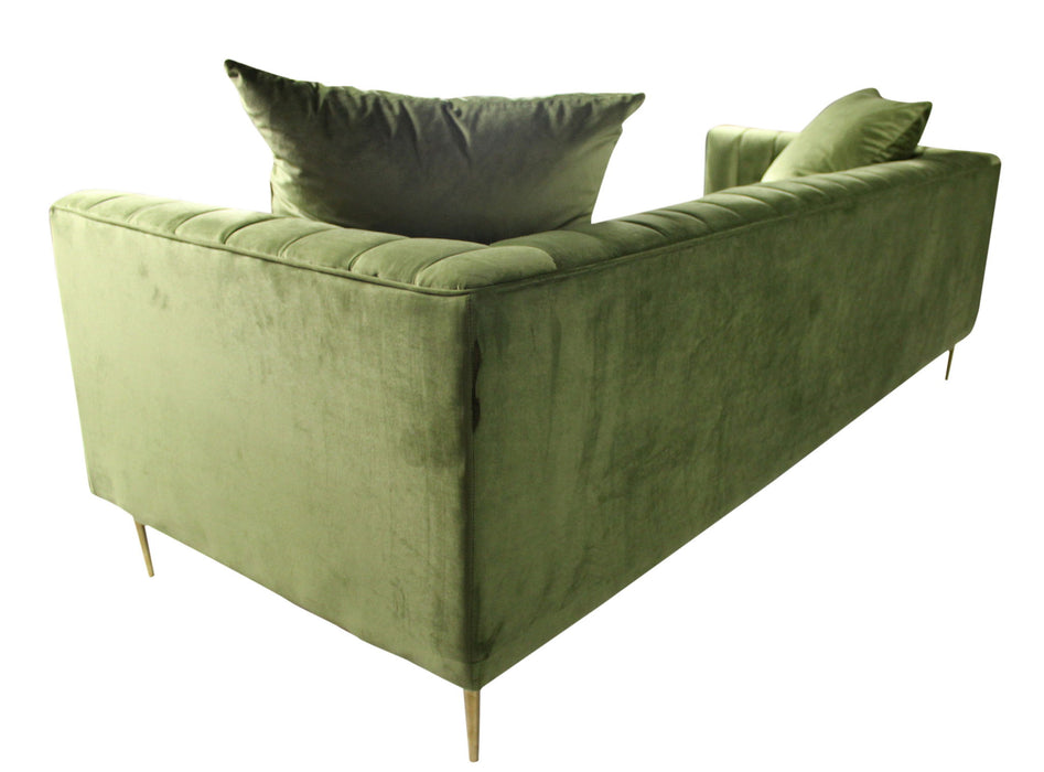 Moss Velvet Sofa With Two Toss Pillows - Green / Gold