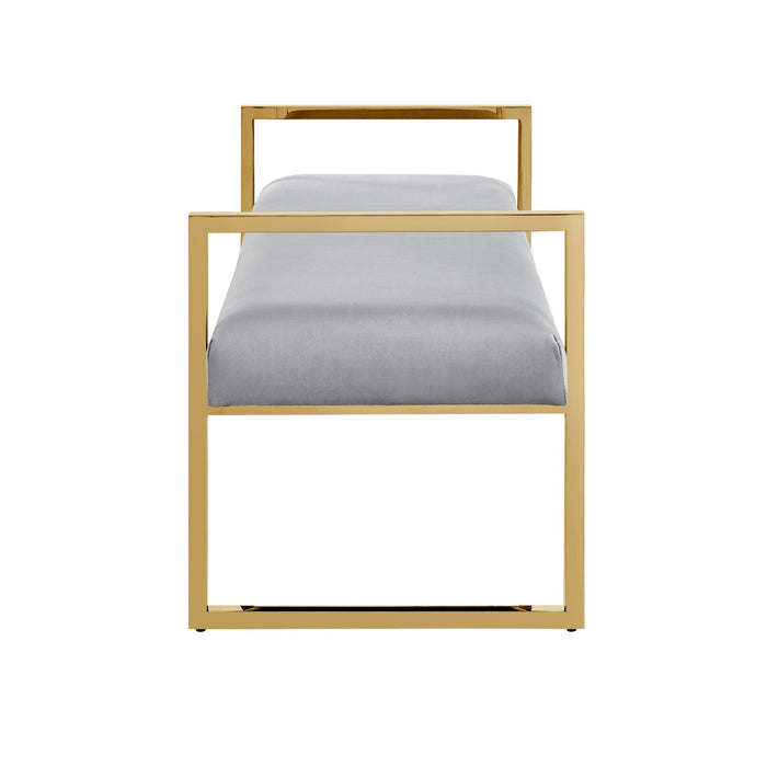 Upholstered Velvet Bench - Gray / Gold