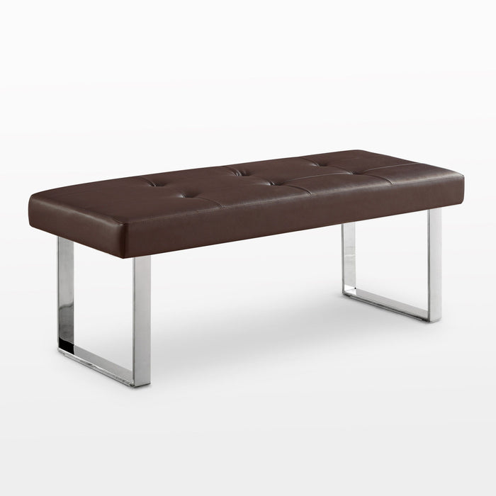 Upholstered Faux Leather Bench - Brown / Silver