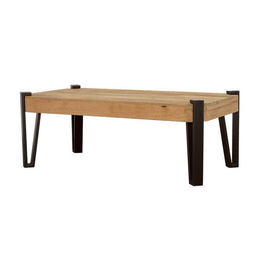 Winston - Wooden Rectangular Top Coffee Table - Natural And Matte Black - Simple Home Plus