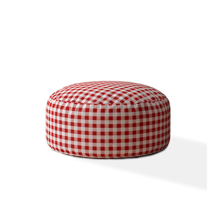 Cotton Round Gingham Pouf Ottoman - Red / White