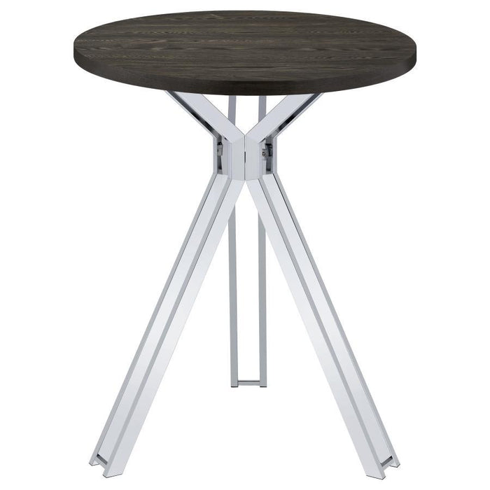 Edgerton - Round Wood Top Bar Table - Dark Oak And Chrome - Simple Home Plus