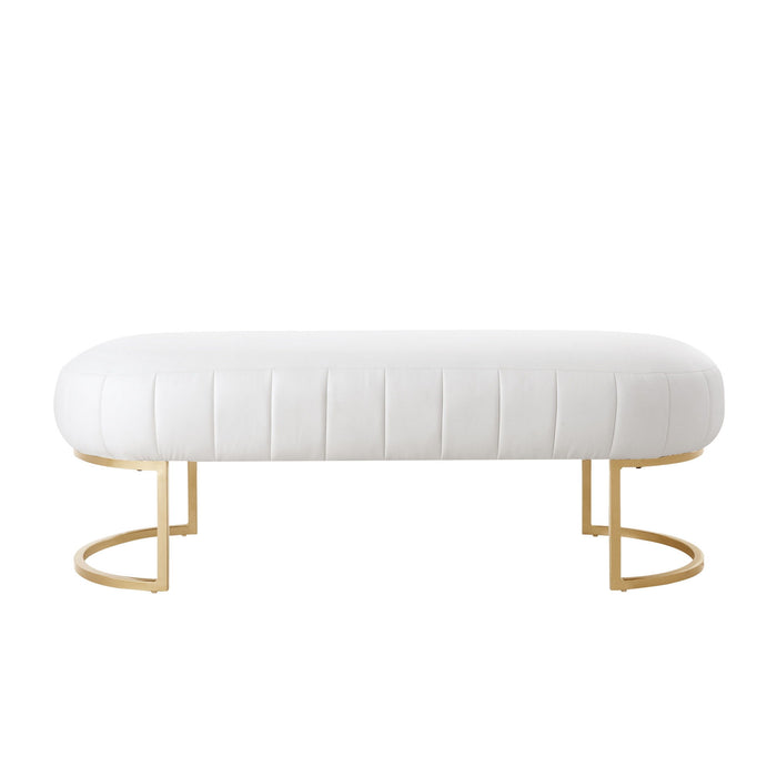 Upholstered Faux Leather Bench - Gold / White