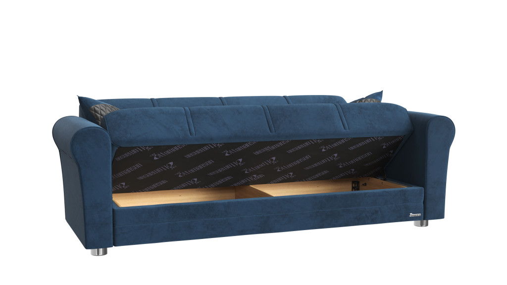 Microfiber Sleeper Sleeper Sofa And Toss Pillows With Silver Legs - Blue