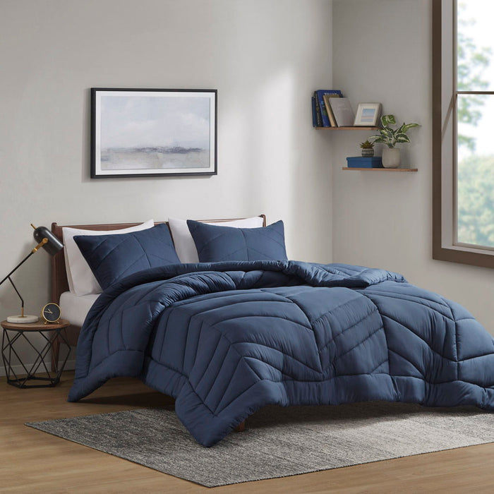 Remy - Quilted Chevron Twin Comforter Set - Navy