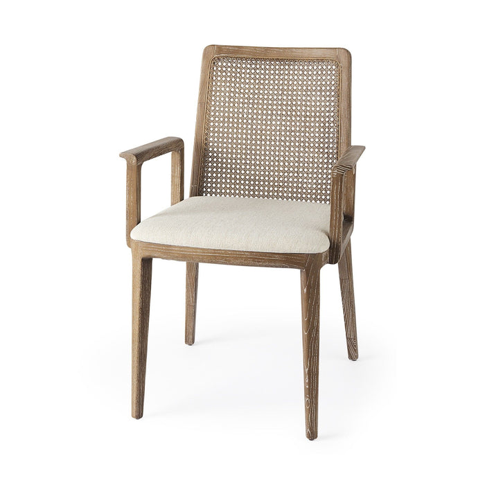 Uholstery And Cane Dining Armchair - Light Natural / Cream