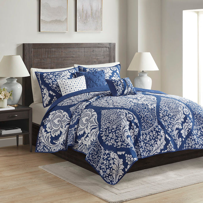 Vienna - 6 Piece Reversible Coverlet Set - Indigo