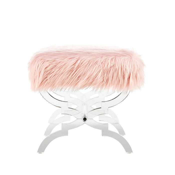 Upholstered Faux Fur Bench - Rose / Clear