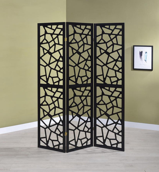 Nailan - 3-panel Open Mosaic Pattern Room Divider - Black - Simple Home Plus