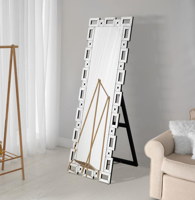 Tavin - Geometric Frame Cheval Mirror - Silver - Simple Home Plus