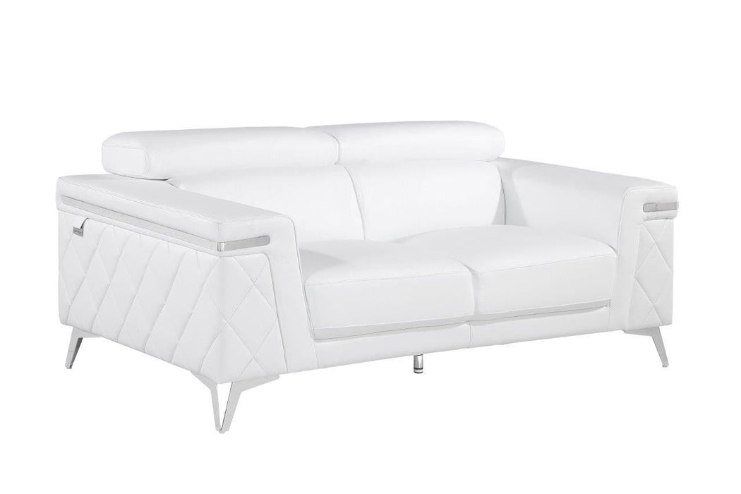 Metallic Leather Loveseat - White / Silver