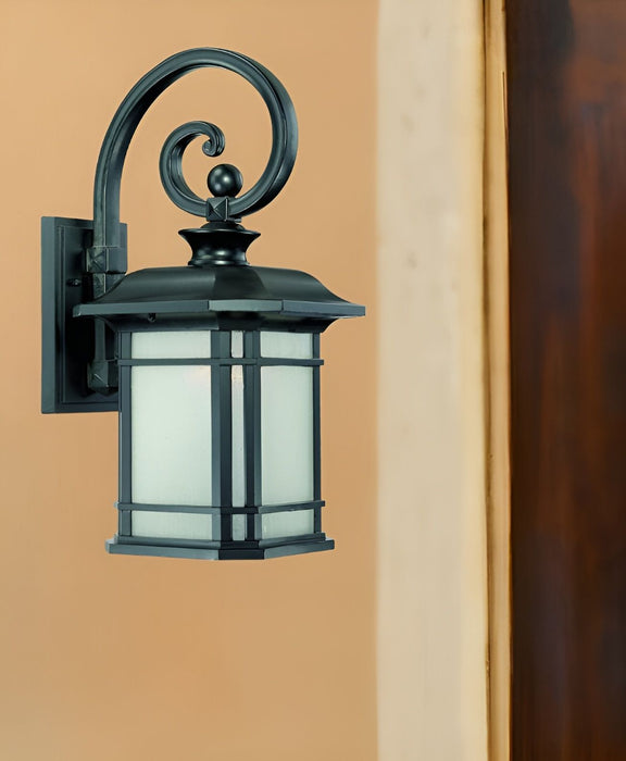 Xl Frosted Linen Glass Lantern Wall Light - Matte Black