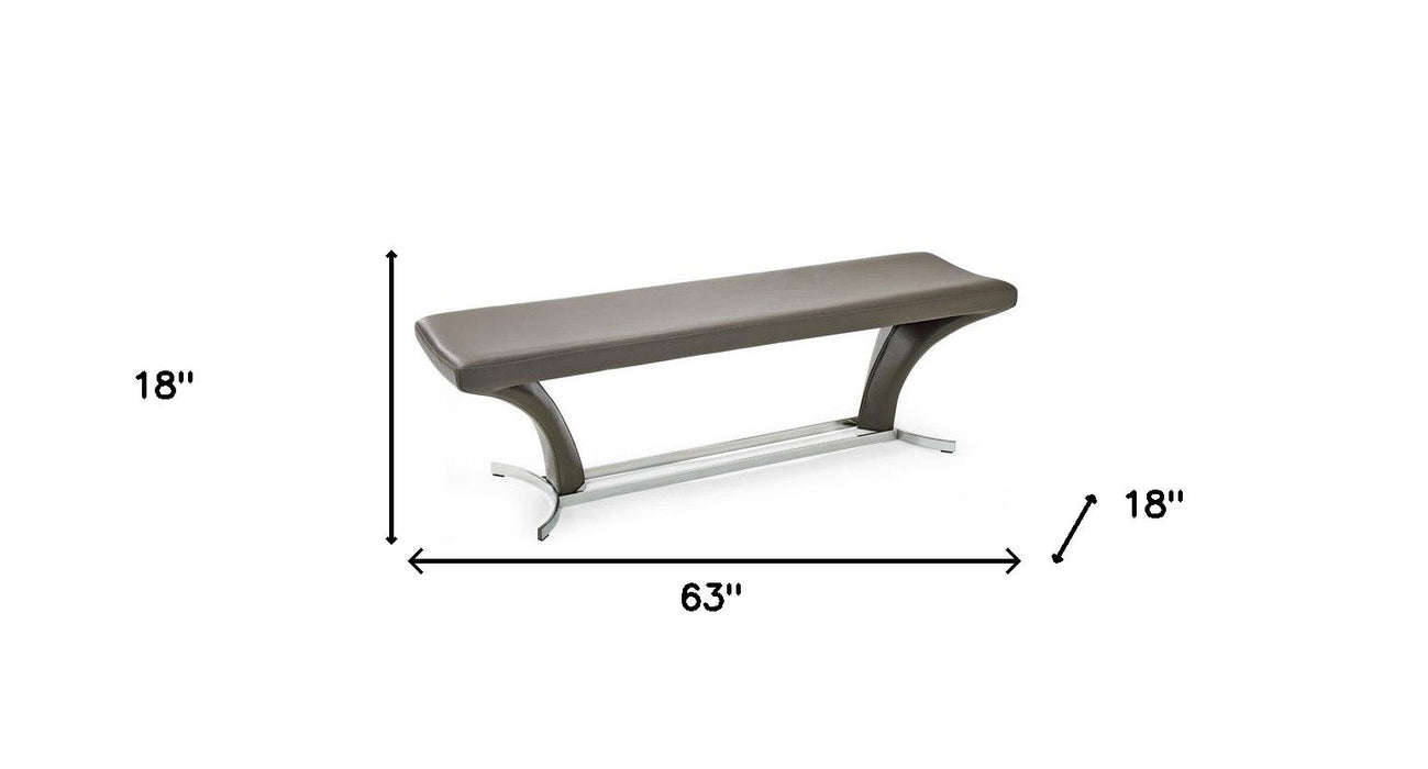 Faux Leather Upholstered Bench - Gray / Silver