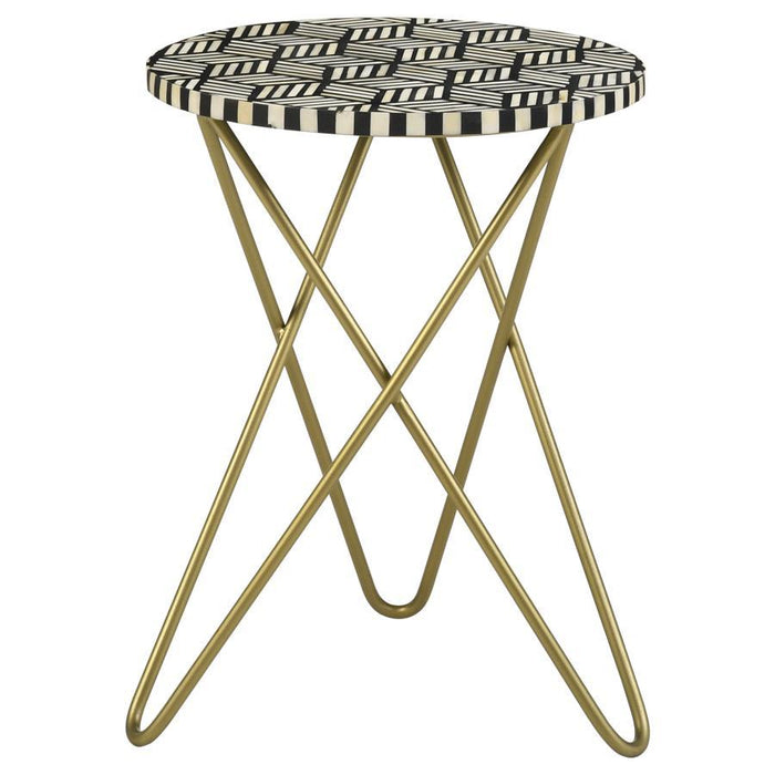 Xenia - Round Accent Table With Hairpin Legs - Black And White - Simple Home Plus