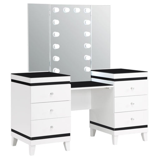 Talei - 6-Drawer Vanity Set With Hollywood Lighting - Black And White - Simple Home Plus