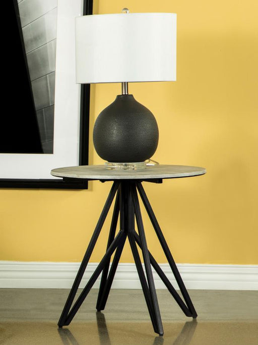 Hadi - Round End Table With Hairpin Legs - Cement And Gunmetal - Simple Home Plus