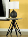 Hadi - Round End Table With Hairpin Legs - Cement And Gunmetal - Simple Home Plus