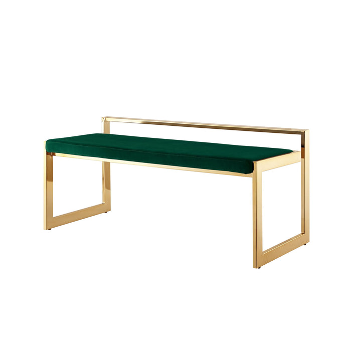 Upholstered Velvet Bench - Green / Gold