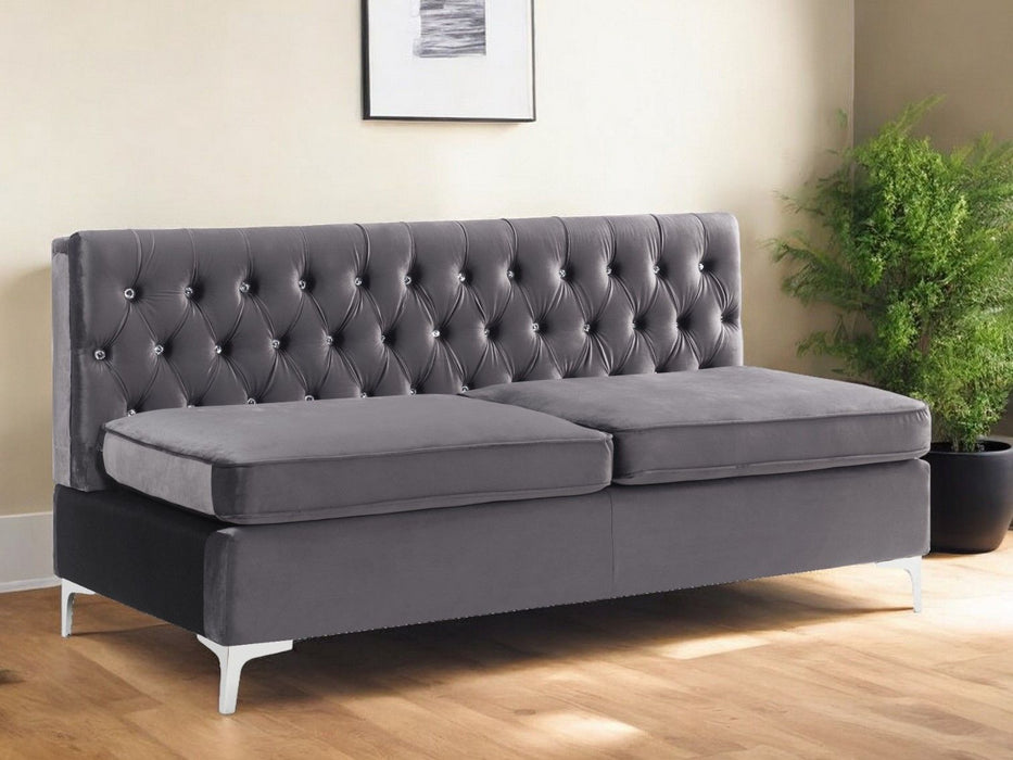 Velvet Sofa And Toss Pillows With Chrome Legs - Gray