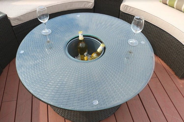 Piece Half Moon Outdoor Sectional Set With Ice Bucket - Black