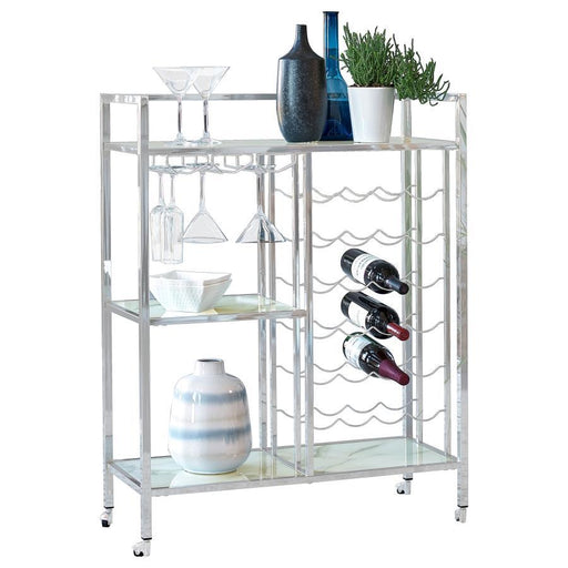 Derion - Glass Shelf Serving Cart With Casters - Chrome - Simple Home Plus