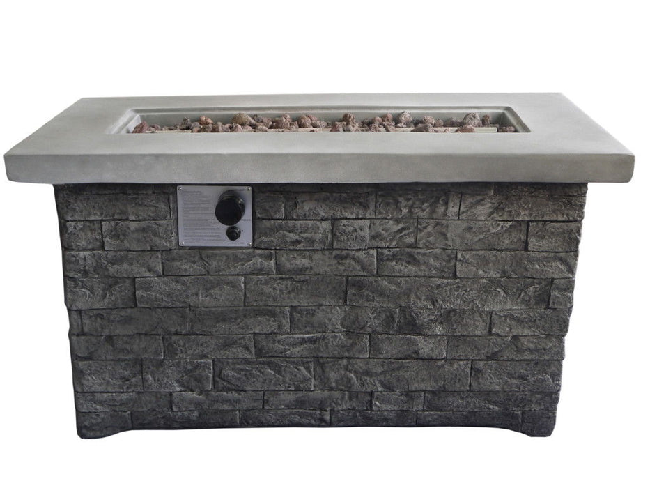 Rectangular Brick Gas Fire Pit With Lava Rocks - Gray