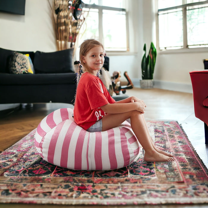 Microfiber Round Striped Pouf Cover - Pink / White