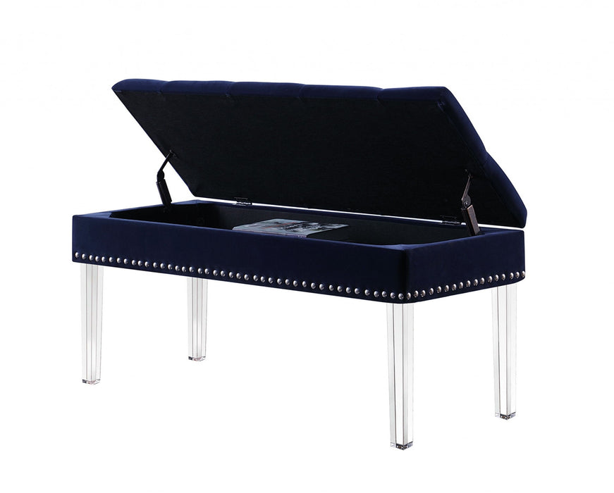 Velvet Acrylic Storage Bench - Navy Blue / Clear