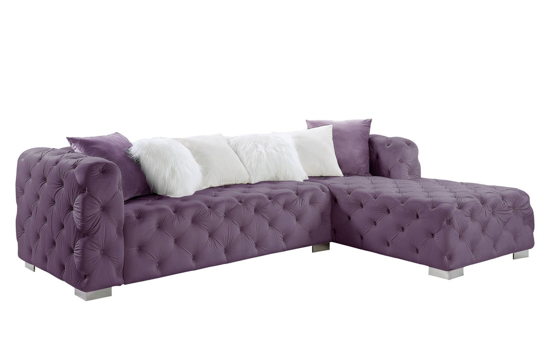 Velvet L Shaped Two Piece Sofa And Chaise Sectional And Toss Pillows - Purple