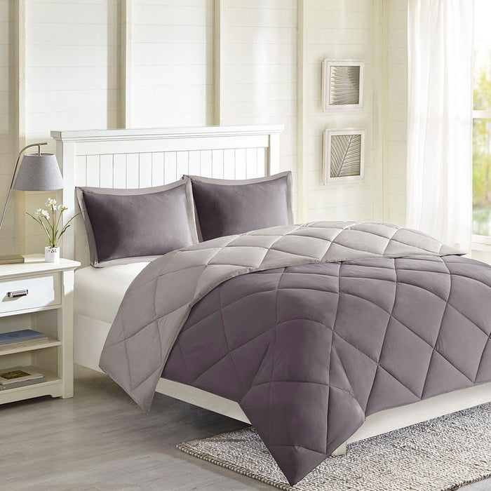 Larkspur - King 3M Scotchgard Diamond Quilting Reversible Down Alternative Comforter Set - Charcoal / Gray