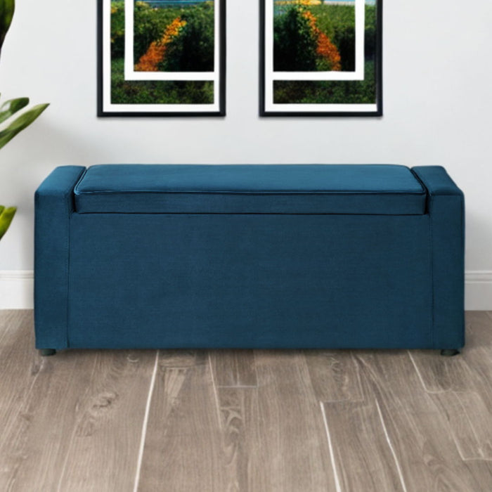 Upholstered Velvet Bench With Flip Top - Navy Blue / Black