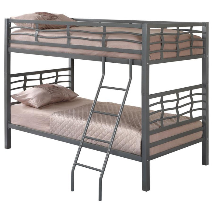 Fairfax - Twin Over Twin Bunk Bed With Ladder - Light Gunmetal - Simple Home Plus