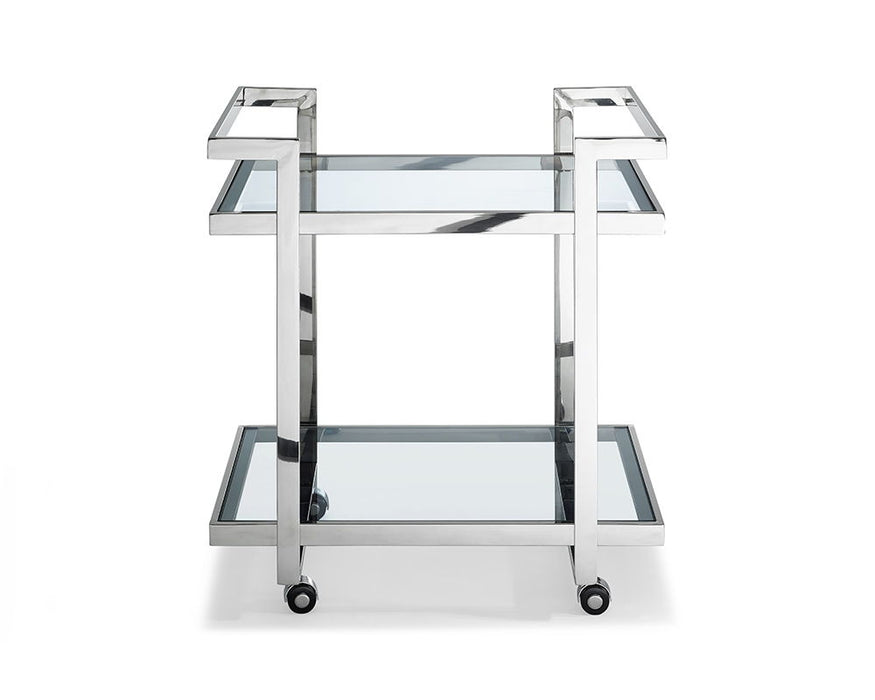 Side Table Or Bar Cart Glass Stainless Steel Base On Castors - Clear