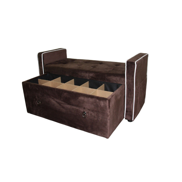 Suede Shoe Storage Bench With Drawer - Brown