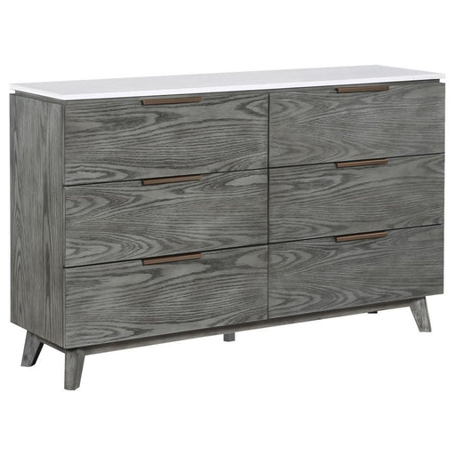 Nathan - 6-Drawer Dresser - White Marble And Gray - Simple Home Plus