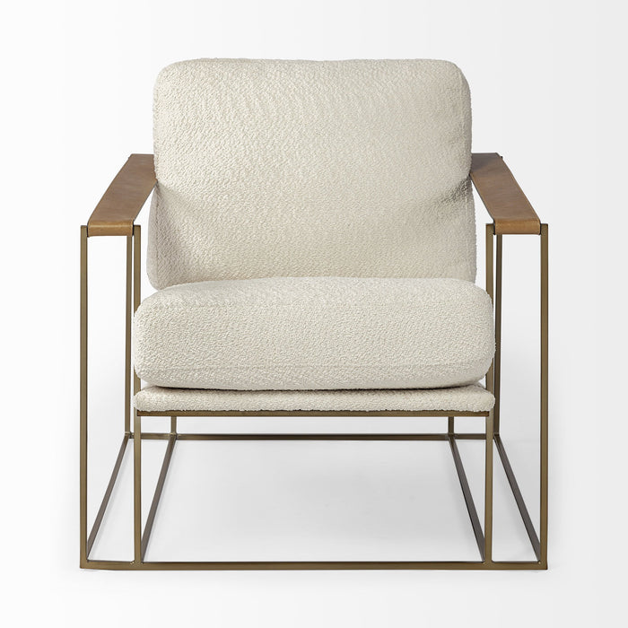 Wood Linen Arm Chair - Cream / Brown