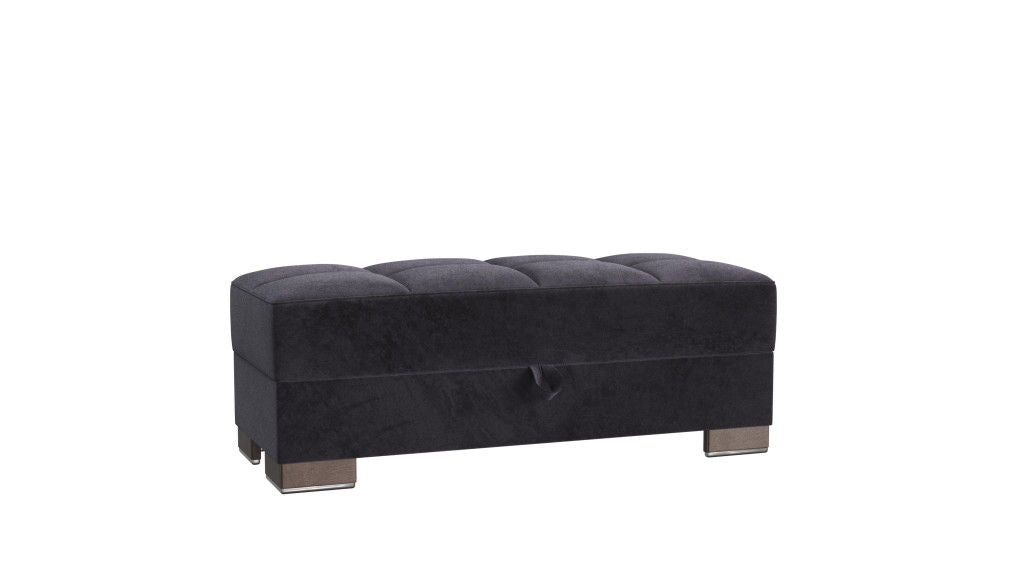 Microfiber Tufted Storage Ottoman - Blue / Brown