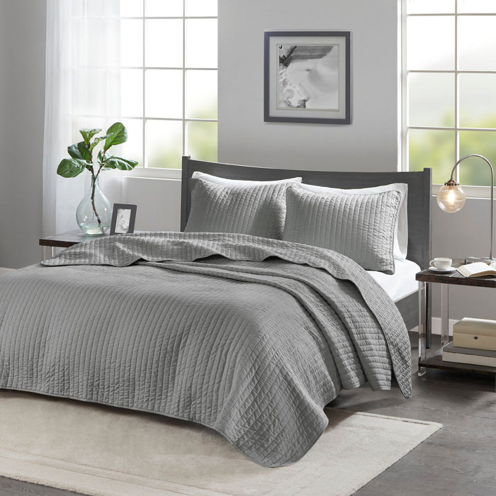 Keaton - Twin Reversible Coverlet Set - Gray