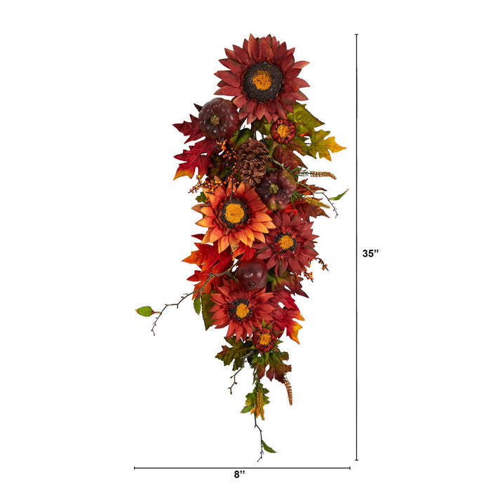 35" Autumn Sunflower Pumpkin and Berries Teardrop