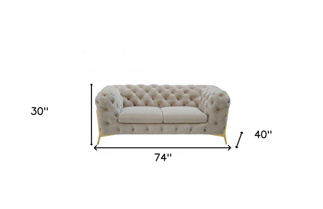 Velvet Chesterfield Loveseat - Beige / Gold