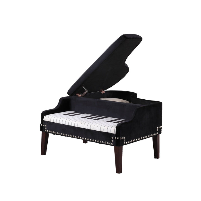 Velour Baby Grand Piano Storage Bench - Black